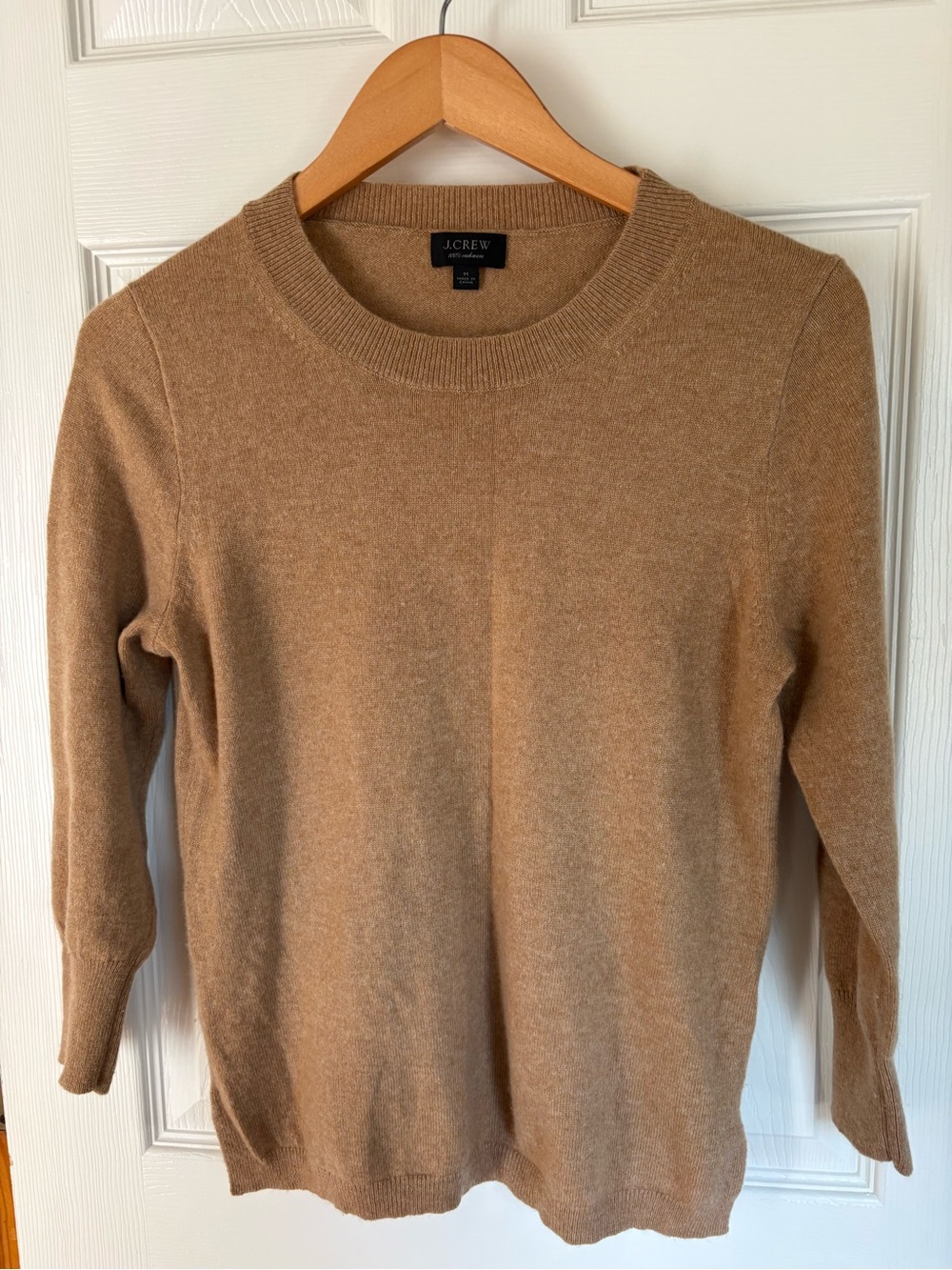 J.Crew 100% Cashmere Sweater M Camel Tan Crewneck Classic